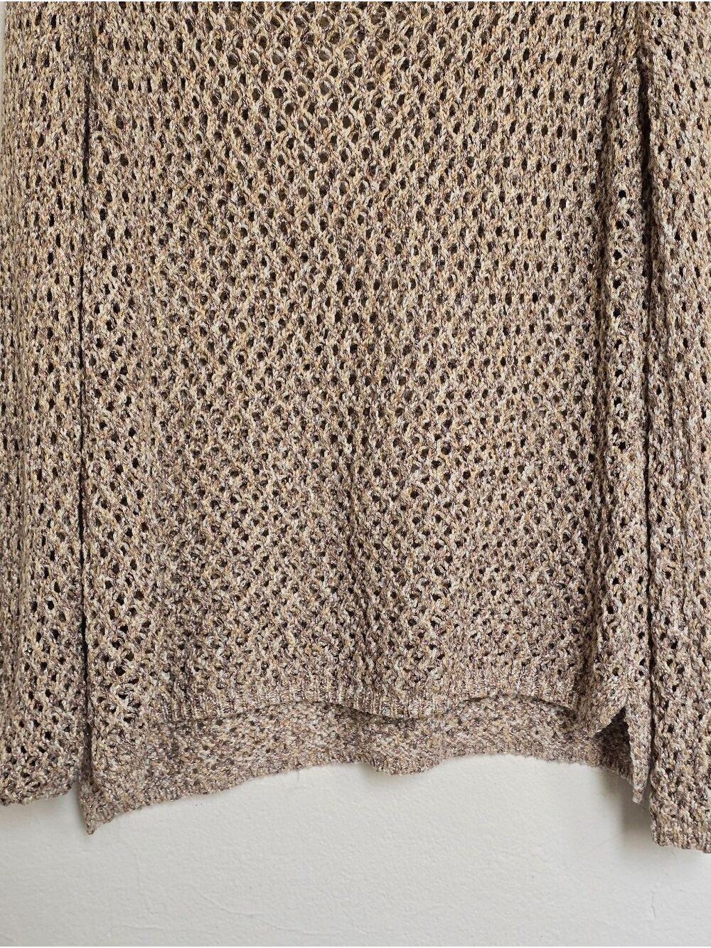 Kenar Open Knit Metallic Sweater XL Beige Marled Boho Crochet - Picture 6 of 14